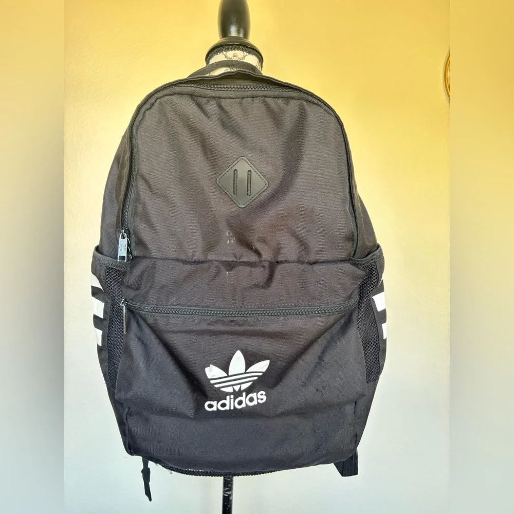 adidas Black Trefoil Logo Backpack with White Accents - Picture 3 of 13
